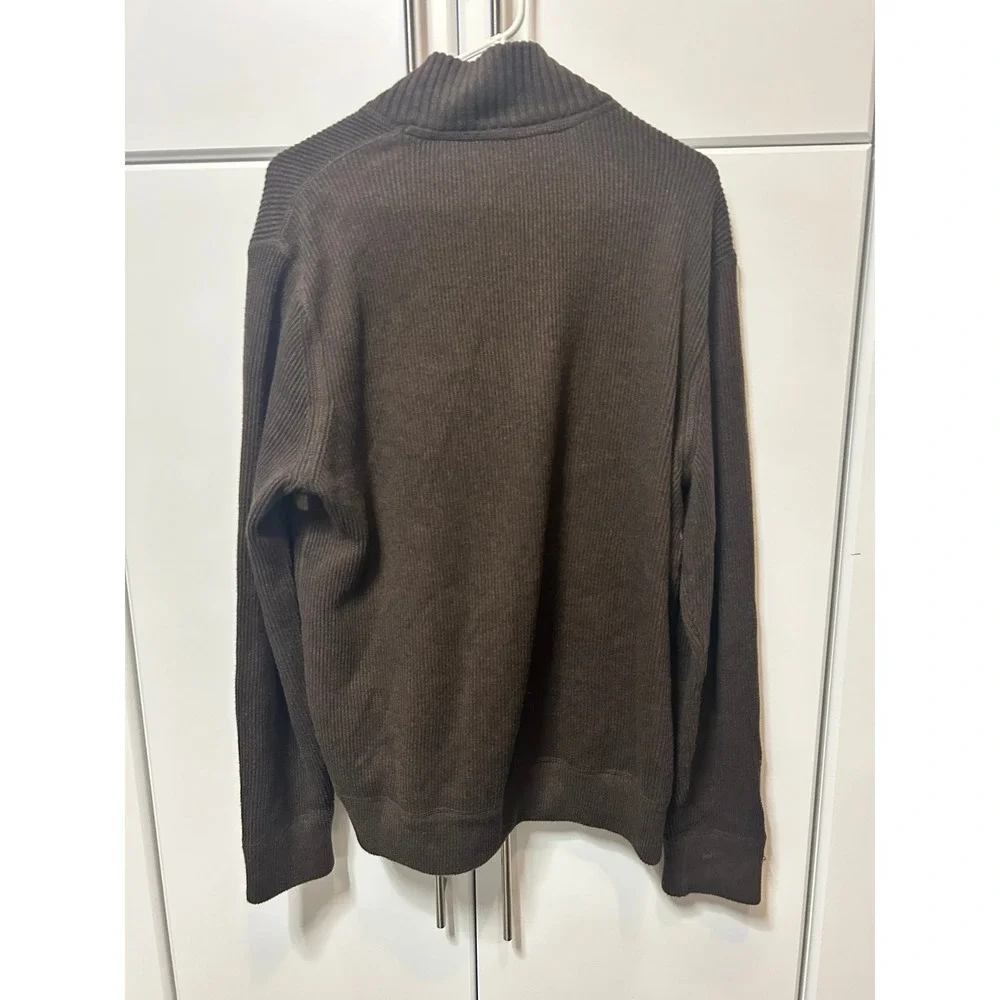 Eddie Bauer Mens XL Brown Striped Quarter Zip Ribbed Knit‎ Pullover Sweater